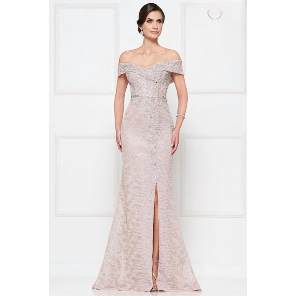 NEW COLORS DRESS lace off shoulder gown in dusty rose